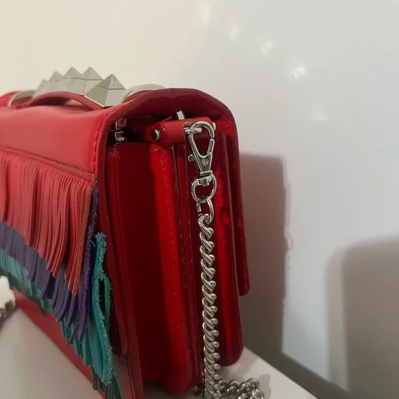Like New Salar Fringed Red Leather Crossbody Bag Purse with Multicolor Layers - Picture 3 of 13